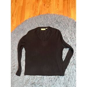 Inhabit Black Cotton V-Neck Sweater Size S